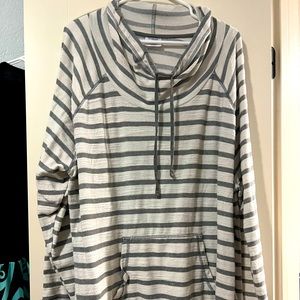 Cute grey and white striped hooded sweater